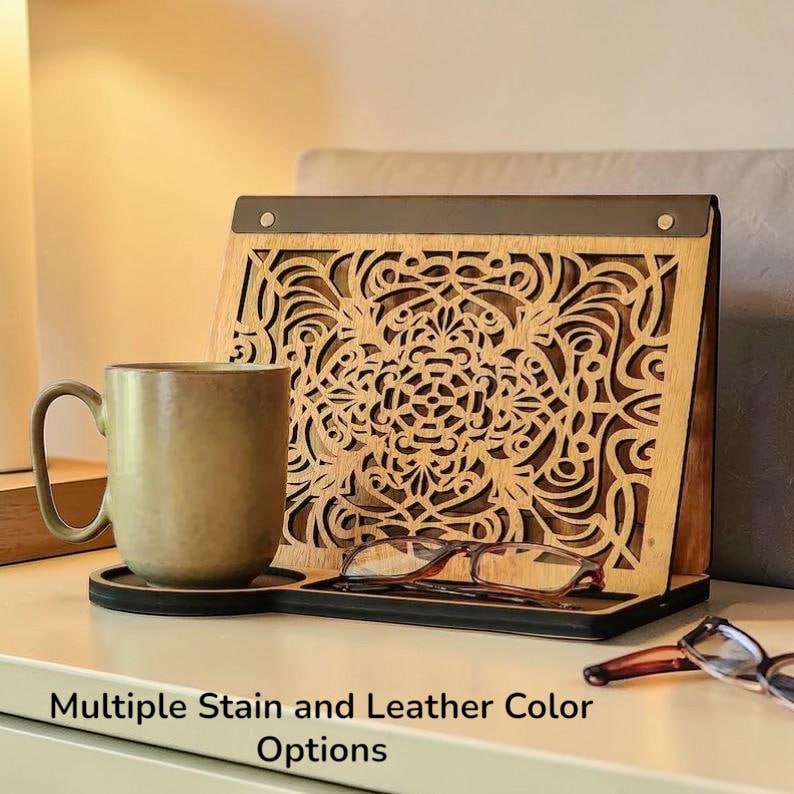 Custom Book Stand Nightstand Organizer Bedside Table Reading Station Maple Wood Tablet Stand Glasses Holder Desk Accessory Charging Station image 1