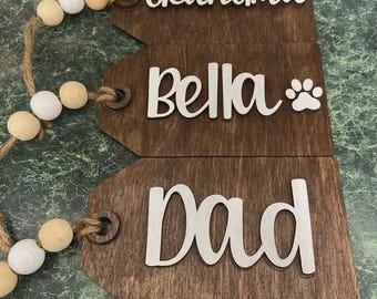 Personalized Wooden Stocking Tag | Custom Name Christmas Stocking Tags | Pet Paw Print Gift Tag | Modern Wood Holiday Decor