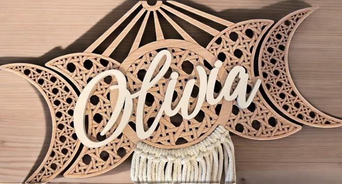 Moon Phase Wall Art Personalized Wooden Cane Weave | 40 Stain Colors | Celestial Home Decor & Wall Hanging Sign