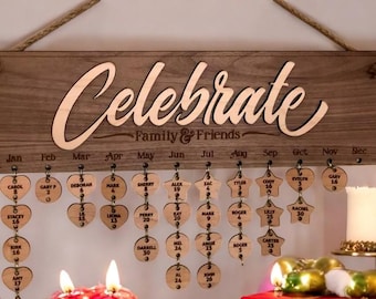 Birthday Calendar & Anniversary Wall Hanging – Custom Wooden Disks – Circle, Heart, Star Shapes!, Family Birthday Anniversary tracker