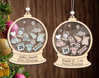 Personlig bebis första julgransprydnad | Snöglob-minnessak