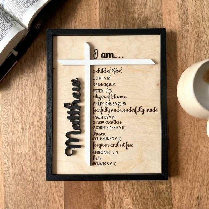 Personalized Child of God Sign, Bible Verse Wood Cross Baptism Gift, Confirmation First Communion Present, Christian Wall Art Scripture image 13