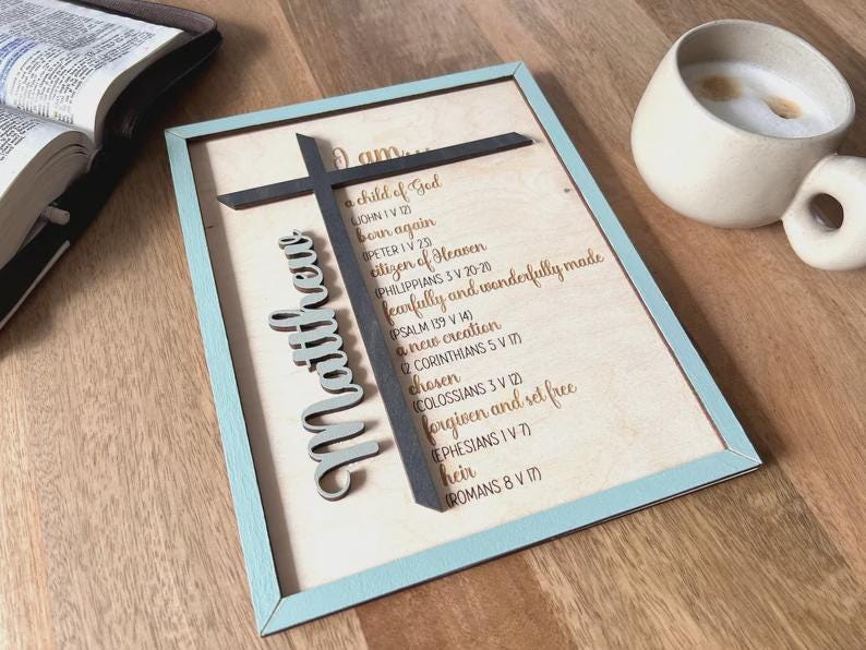 Personalized Child of God Sign, Bible Verse Wood Cross Baptism Gift, Confirmation First Communion Present, Christian Wall Art Scripture image 8