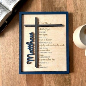 Personalized Child of God Sign Boy Room Bible Verse Wood Cross Baptism Confirmation First Communion Christian Wall Art Scripture Decor