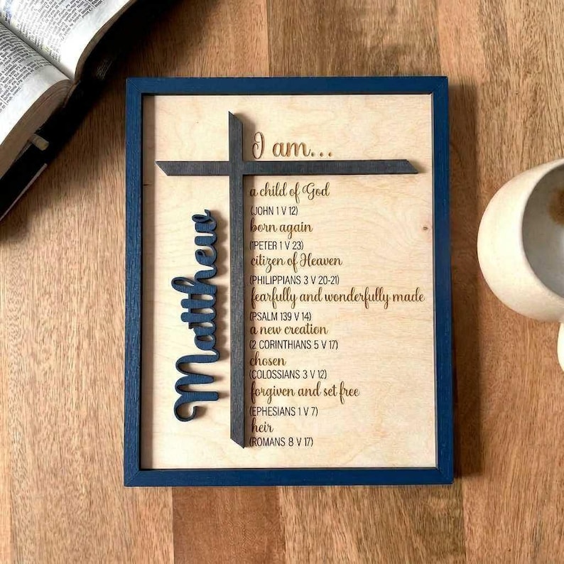 Child God Sign Christian Wall Art Boy Room Bible Verse Display Scripture Nursery Decoration Baptism Gift Idea Wooden Cross Design Faith Affirmation Message Religious Wall Hanging Inspirational Saying Meaningful Present Special Occasion Gift