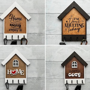 Organizador de llaves de madera para colgar en la pared, soporte para llaves con forma de casa, decoración rústica para la entrada, regalo de inauguración de casa, regalo de cierre de bienes raíces imagen 7