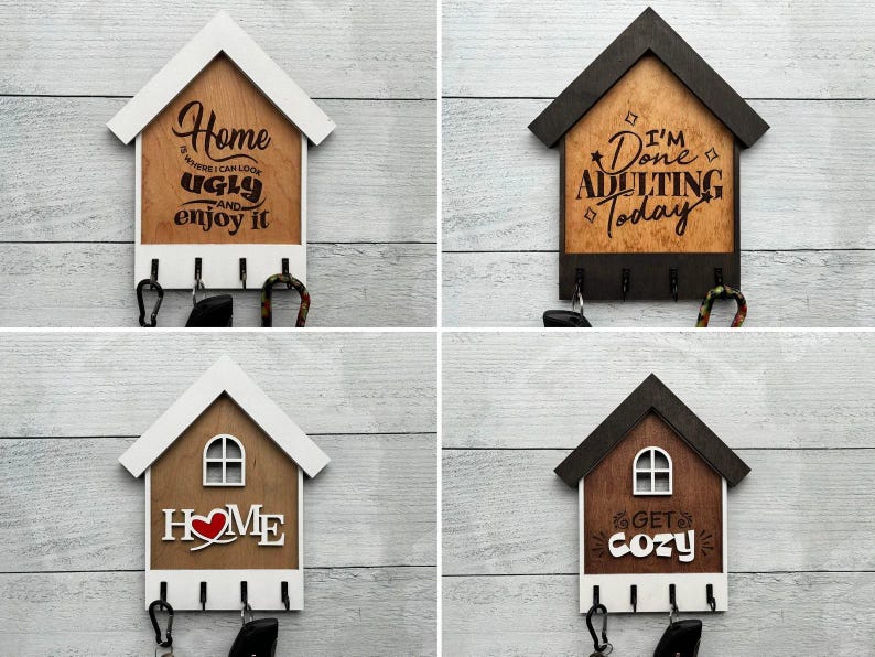 Organizador de llaves de madera para colgar en la pared, soporte para llaves con forma de casa, decoración rústica para la entrada, regalo de inauguración de casa, regalo de cierre de bienes raíces imagen 7