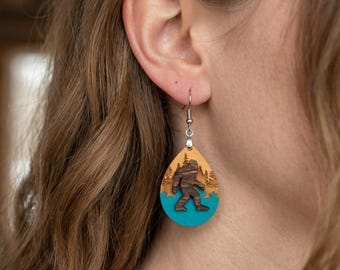 Bigfoot Dangle Earring Sasquatch Jewelry Gift Idea Conversation Starter Cryptid Design Statement Piece Woodland Monster Mythical Creature