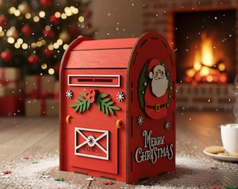 Personalized Letters to Santa Mailbox | Wooden Christmas Post Box Decor | Holiday Wishlist Holder