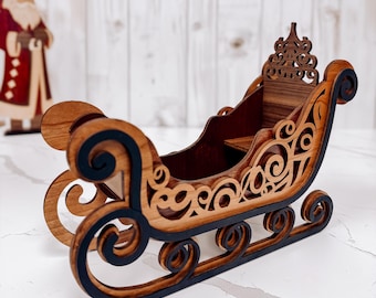 Wooden Christmas Sleigh Gift Basket | Rustic Candy Holder | Santa Sleigh Centerpiece | Holiday Treat Display | Christmas Table Decor