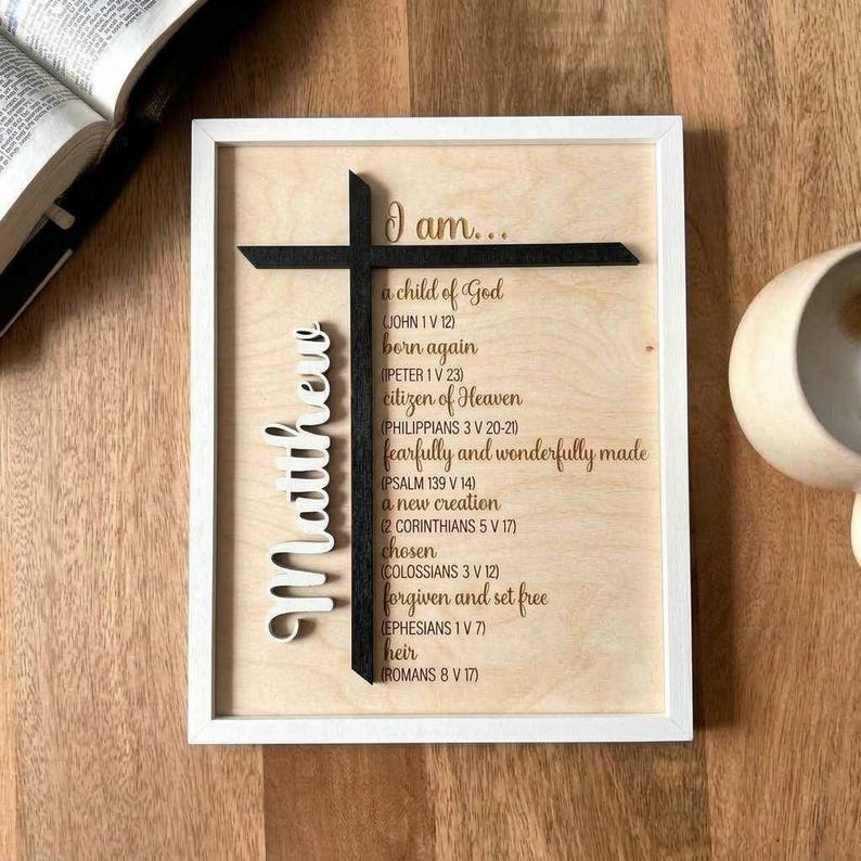 Personalized Child of God Sign, Bible Verse Wood Cross Baptism Gift, Confirmation First Communion Present, Christian Wall Art Scripture image 12