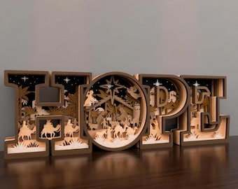 Wooden Nativity Decoration Easter Decor Gift Christian Family Holy Art Laser Cut Layered Design Religious Display Dimensional Scene Rustic