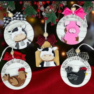 Farm Animal Christmas Ornaments: Rustic Chicken, Cow & Pig Holiday Decor