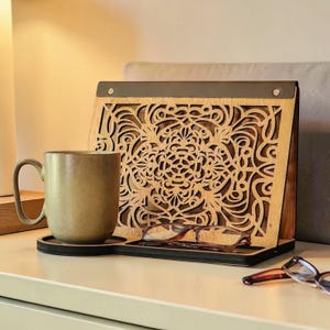 Custom Book Stand Nightstand Organizer Bedside Table Reading Station Maple Wood Tablet Stand Glasses Holder Desk Accessory Charging Station image 4