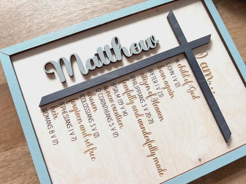 Religious Wood Wall Decor Child God Sign Christian Art Boy Room Scripture Verse Display Nursery Decoration Baptism Gift Idea Faith Affirmation Message Cross Design Feature Inspirational Saying Meaningful Present Special Occasion Gift