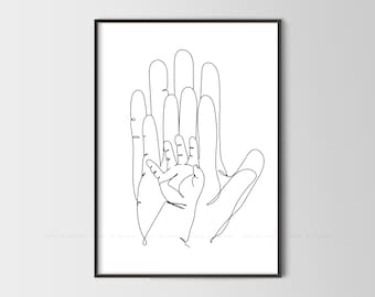 Family Hands,One Line Art,Family Of Three,Fingers Poster,Minimalist Wall Art,Hands Print,Nursery Decor,Digital Download