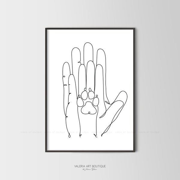 Familie Hände,One Line Art,One Dog Paws,Pet Paw Print,Finger Poster,Minimalistische Wandkunst,Digitaler Download