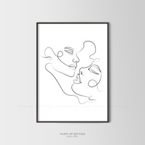 Arte lineal, póster de una línea, impresiones digitales con dibujos de rostros, blanco y negro, arte de pared minimalista