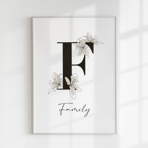 Impresión de arte de letras, póster inicial de bebé personalizado, decoración personalizada de la guardería, color neutro de género, arte imprimible minimalista