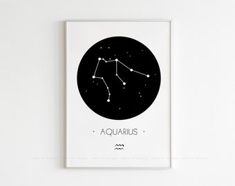 Aquarius Zodiac Sign,Zodiac Poster,Aquarius Wall Art,Astrology Print,Minimal Decor,Instant Download