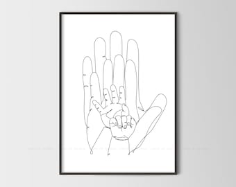 Family Hands One Line Art Print: Minimalist Nursery Decor (Digital Download)