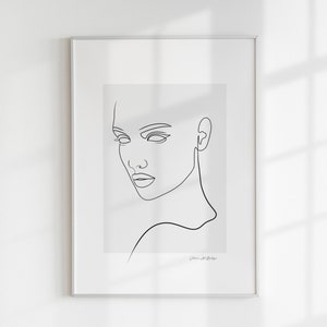 Dessin au trait visage de femme, dessin d&#39;art en une ligne, art mural neutre, affiche féminine, décoration minimale, téléchargement numérique