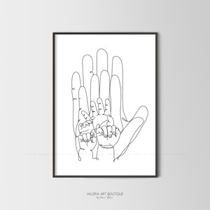 Family Hands,One Line Art,Family Of Six,Fingers Poster,Minimalist Wall Art,Hands Print,Nursery Decor,Digital Download