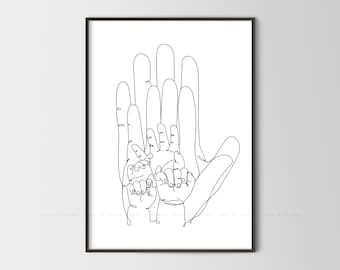 Family Hands,One Line Art,Family Of Six,Fingers Poster,Minimalist Wall Art,Hands Print,Nursery Decor,Digital Download