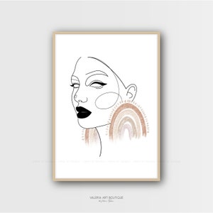 Face Line Art,Boho Rainbow,One Line Drawing,Female Poster,Abstract Face Print,Boho Decor,Minimal Art,Instant Download