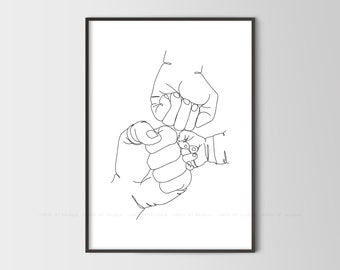 Family Hands,One Line Art,Family Of Three,Fingers Poster,Minimalist Wall Art,Hands Print,Nursery Decor,Digital Download