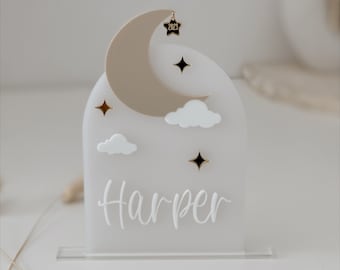 Birth Announcement Plaque | Moon Baby | Acrylic Sign