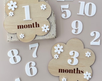 Daisy Baby Milestone Cards: Interchangeable Timber Photo Plaques