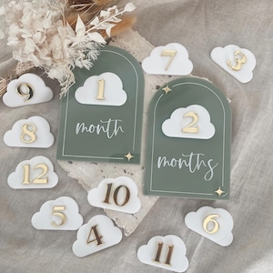 Cloud Baby Milestone Cards: Interchangeable Acrylic Monthly Markers