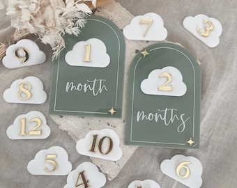 Cloud Baby Milestone Cards: Interchangeable Acrylic Monthly Markers ...