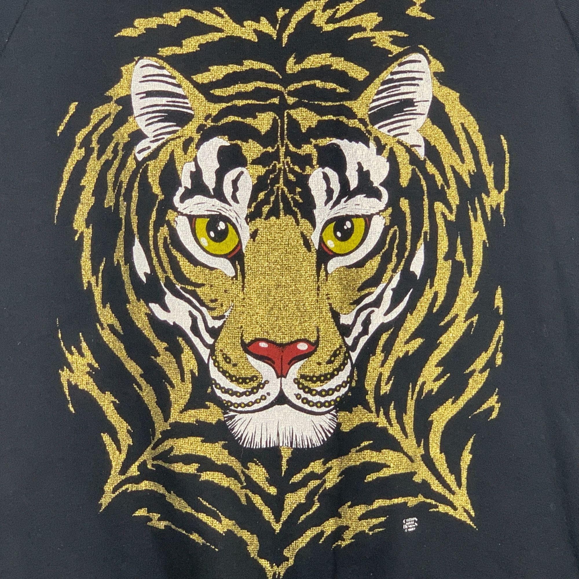 VTG 80s Tiger Sweatshirt Black Gold Metallic Size L | Etsy