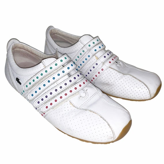 VTG LaCoste Walking Shoes White Leather 4 Strap Ra