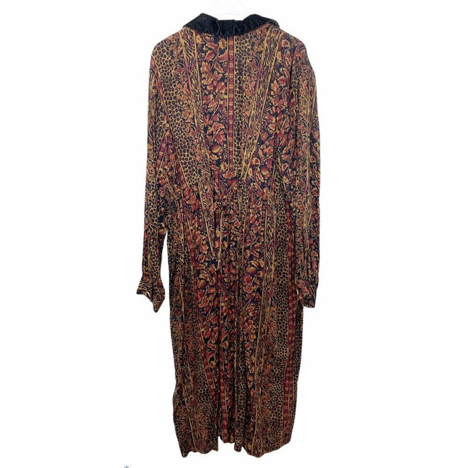 VTG More Jazz Smocked Dress Velvet Collar Prairie Leaf Print Etsy