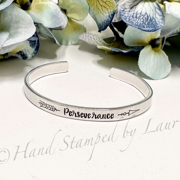 Perseverance bangle bracelet, arrow jewelry, support, recovery, teen, stocking stuffer, college, marathon, cancer, gift under 20