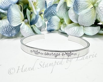 Courage Floral Arrow Cuff, support, hope, healing, strength, chemo, cancer, bravery, teen, graduation jewelry, college, stocking stuffer