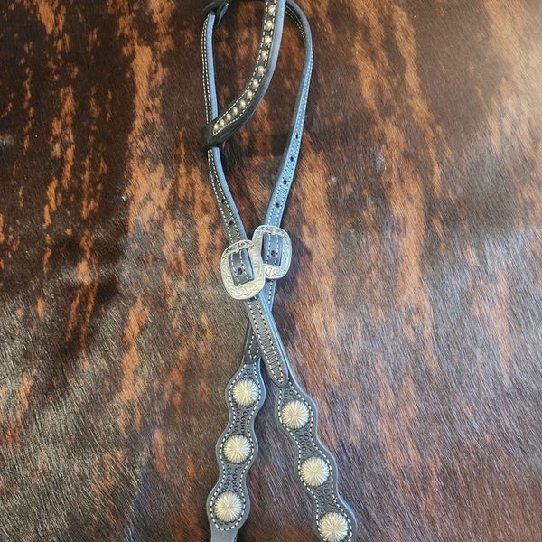 Black Spotted Headstall w Conchos