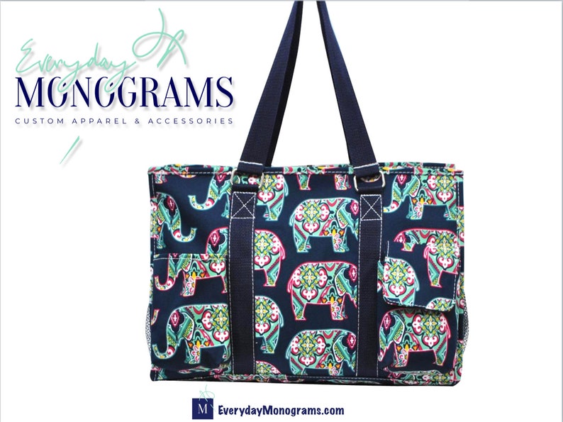 Personalized Gift For Her Clinical Bag Summer Tote Graduation Gift -Organizational Tote Elephant with Navy Straps Travel Tote