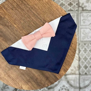 Dog wedding tuxedo with bow tie - Navy blue dog wedding attire with Blush pink bow tie - Dog wedding suit