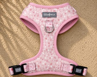 Pink Speckled Small Dog Harness, Adjustable Puppy Comfort Fit, Washable Scuba Fabric
