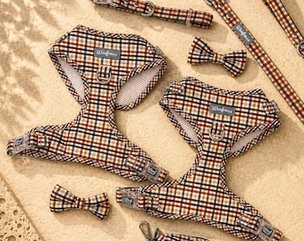 Conjunto de arnés impermeable a cuadros para perros a elegir, collar, correa y arnés ajustable para cachorros.
