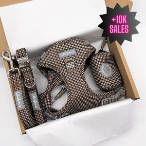 Plaid dog harness bundle of your choice, Classic dog harness and leash set , Puppy gift box, Puppy harness, Small harness, Dachshund harness