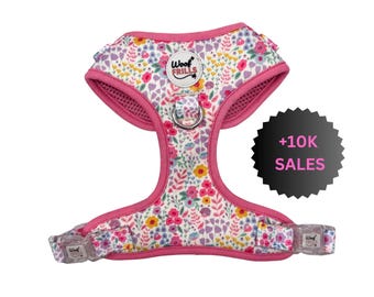 Floral harness for dogs , Flowers Puppy harness, Pink Dog harness , Daisy Small harness for dogs , Large dog harness, Girly dog harness