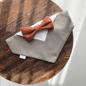 Beige Dog tuxedo with Orange Rust bow tie - Beige wedding attire with Orange rust bow tie  - Over the collar dog wedding bandana