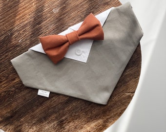 Beige Dog tuxedo with Orange Rust bow tie - Beige wedding attire with Orange rust bow tie  - Over the collar dog wedding bandana