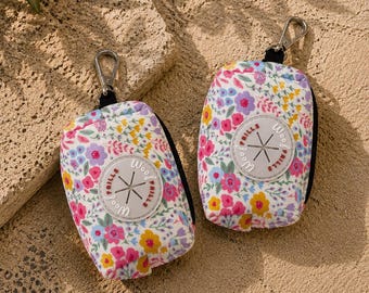 Soporte para bolsas de excrementos con clip y diseño floral, bolsa de neopreno para premios, accesorio para pasear al perro.