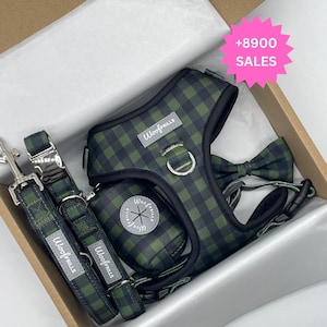 Green plaid dog harness bundle of your choice, Plaid dog harness and lead set, Harness for dogs, Harness for puppy, Dachshund harness